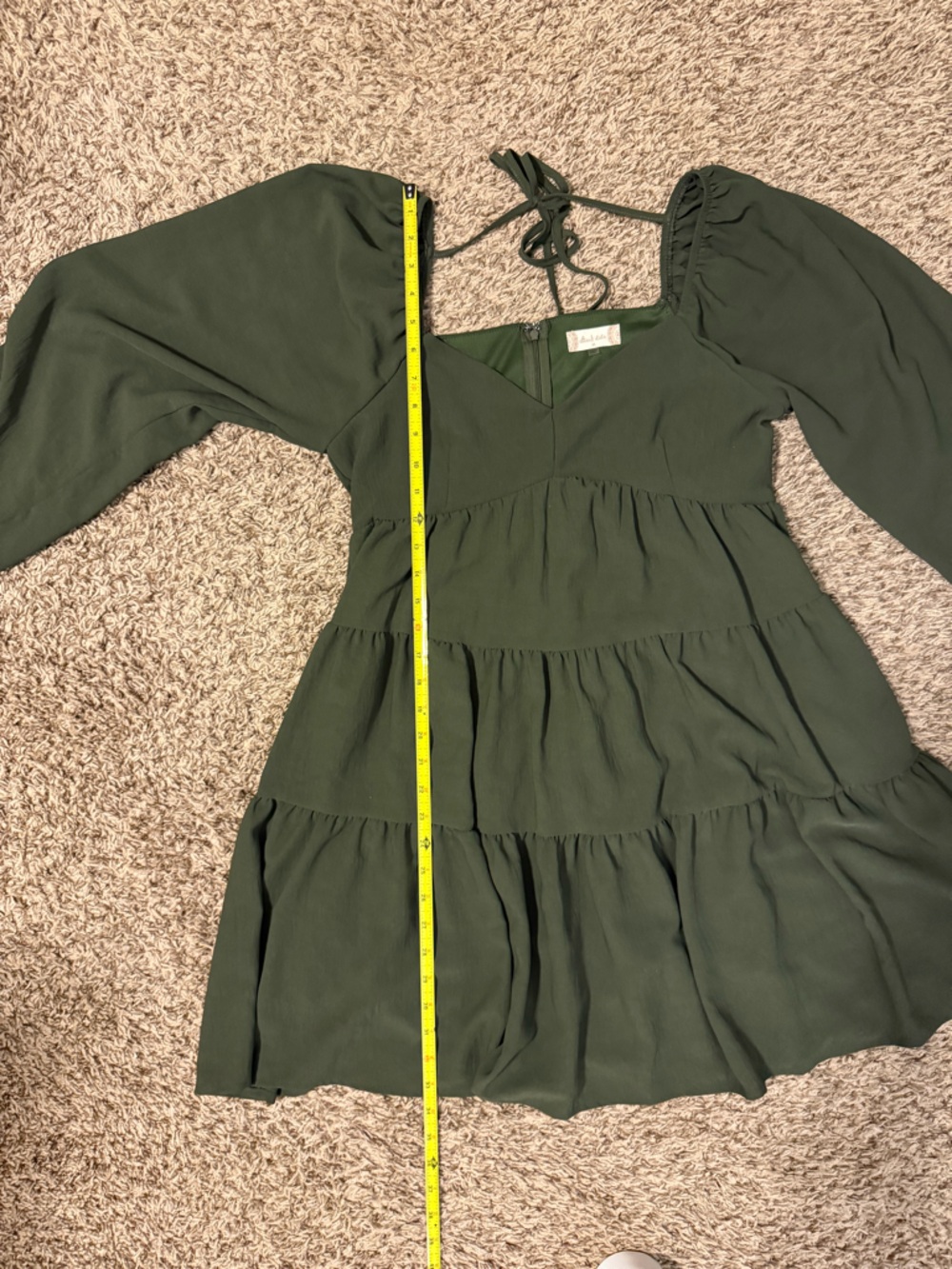 Altar'd State Olive Green Tiered Long-Sleeve Babydoll Dress - Picture 13 of 14
